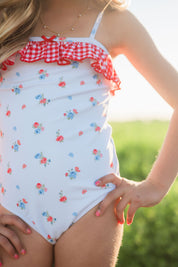 Blue Floral and Gingham One Piece