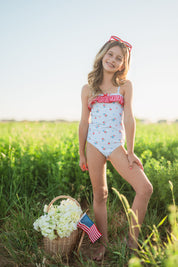 Blue Floral and Gingham One Piece
