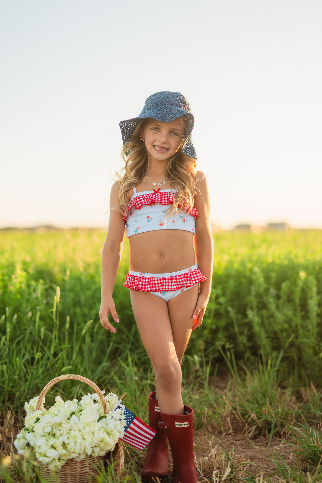 Blue Floral and Gingham Bikini