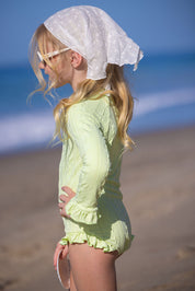 Green Ruffle Sleeve Rashgaurd Swimsuit