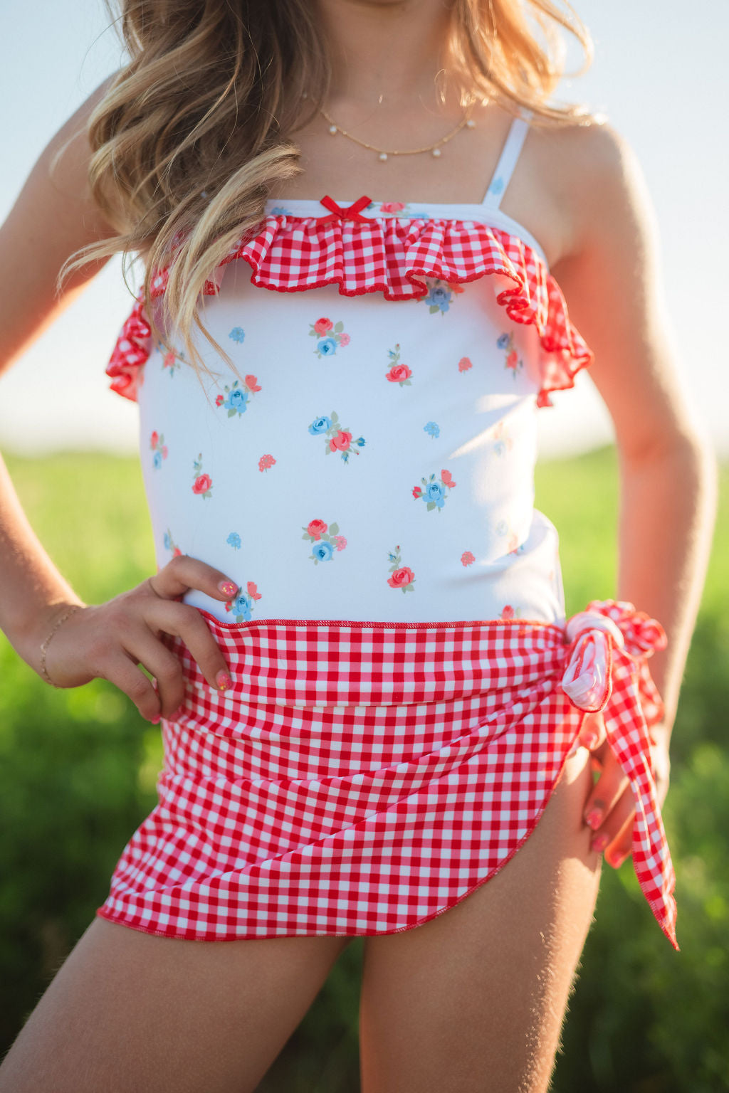 Blue Floral and Gingham One Piece