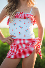 Blue Floral and Gingham One Piece