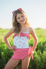Blue Floral and Gingham One Piece