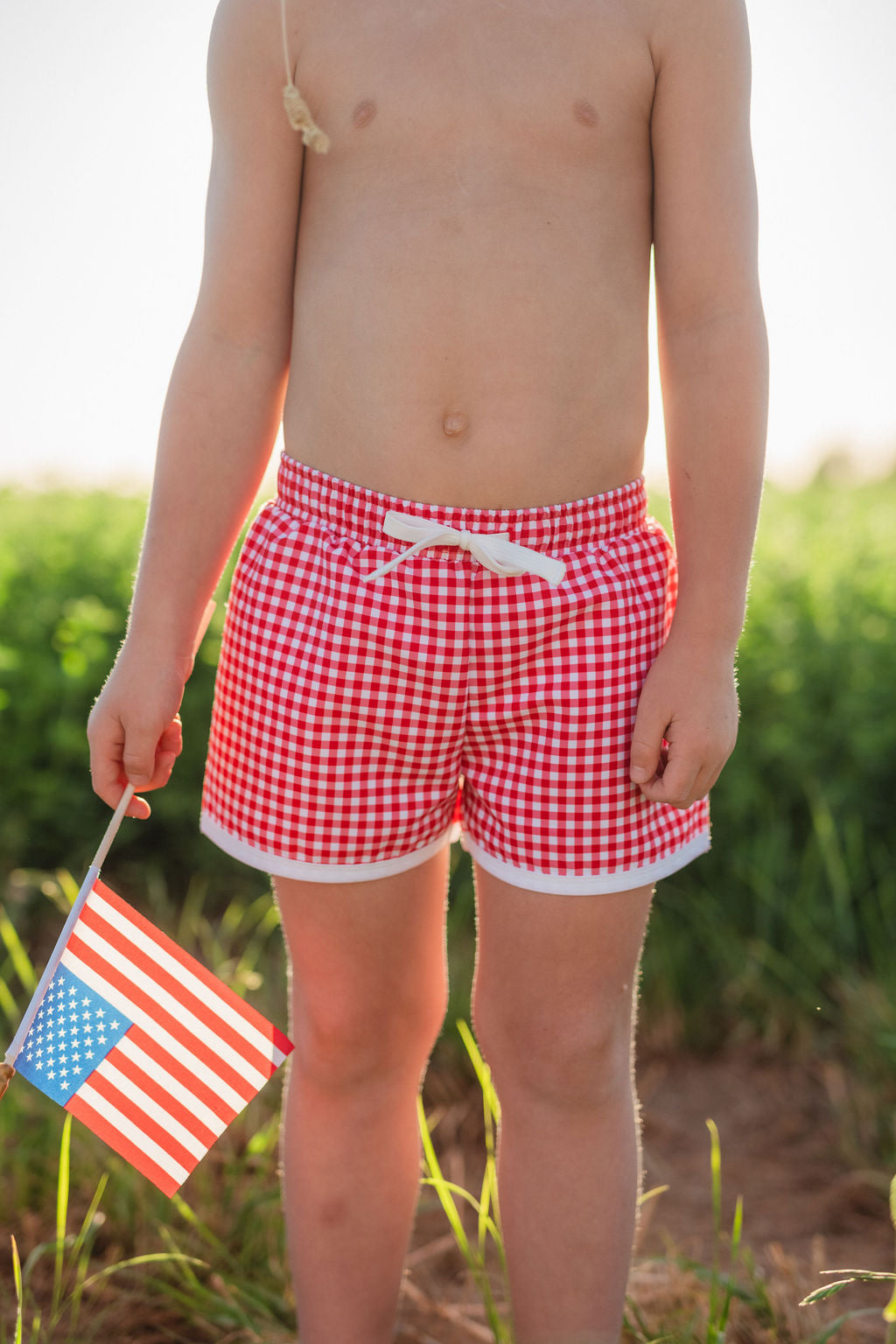 Red Gingham Swim Trunk