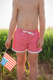 Red Gingham Swim Trunk