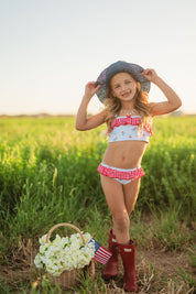 Blue Floral and Gingham Bikini