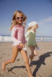 Green Ruffle Sleeve Rashgaurd Swimsuit