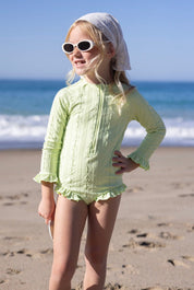 Green Ruffle Sleeve Rashgaurd Swimsuit